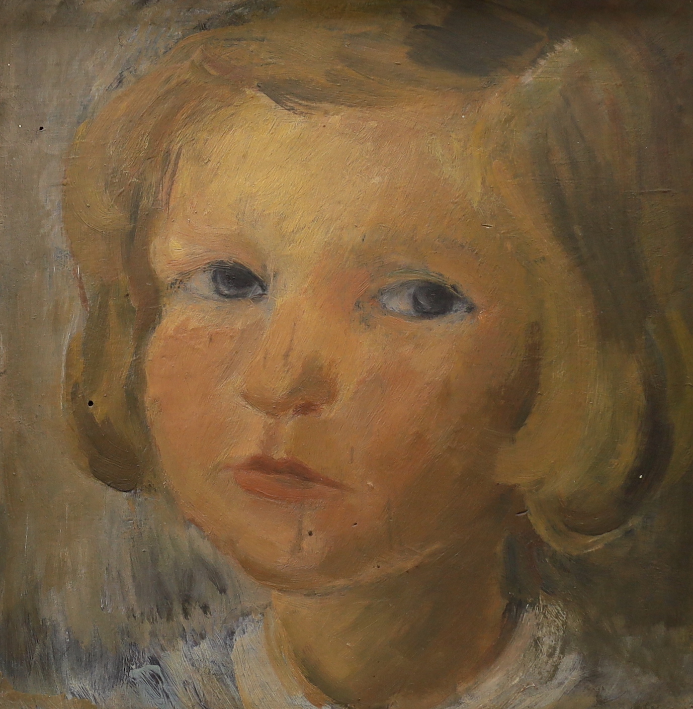 20th century School, oil on board, Portrait of a young girl, unsigned, 25 x 24cm